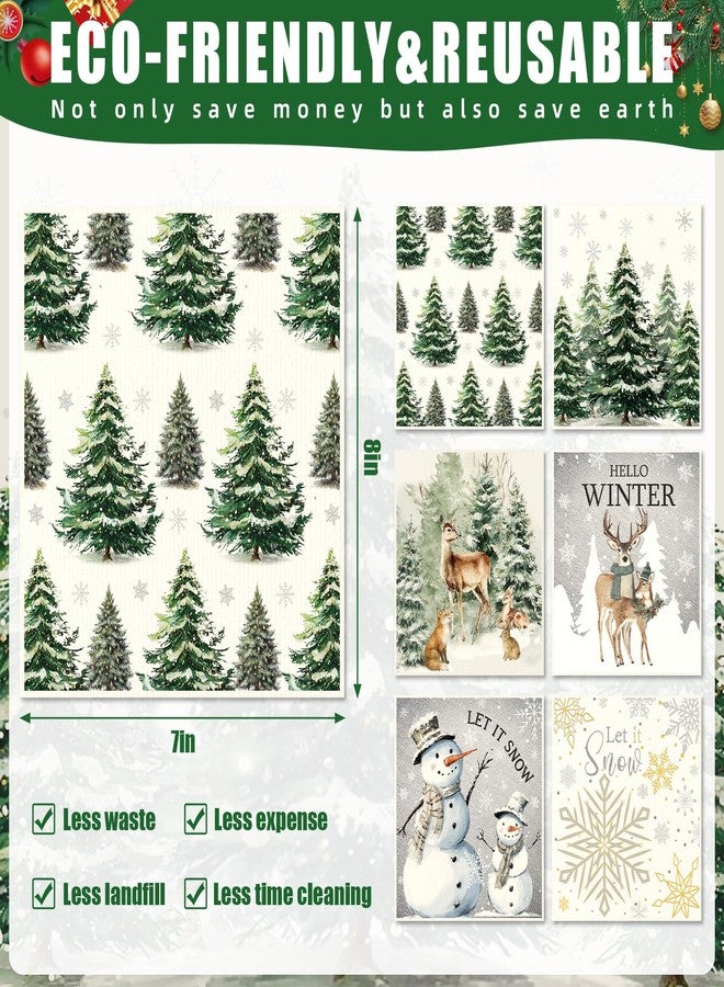 Ferrochef 6 Pcs Christmas Swedish Kitchen Dishcloths Watercolor Christmas Tree Kitchen Towels Winter Xmas Reusable Cotton Absorbent Dish Towels for Bathroom Office Wedding Housewarming 7 x 8 Inch - Image 3
